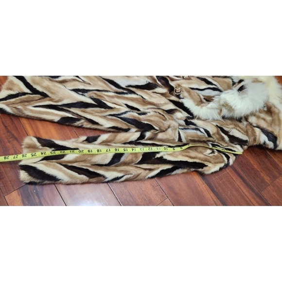 Vintage Marie Enny Real Mink Fur Coat Genuine FoxFur Collar Tiger Stripe Pattern - Picture 15 of 15